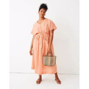 Madewell linen blend tie waist midi dress